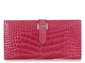 Hermes Hermès Fuchsia Shiny Alligator Béarn Wallet