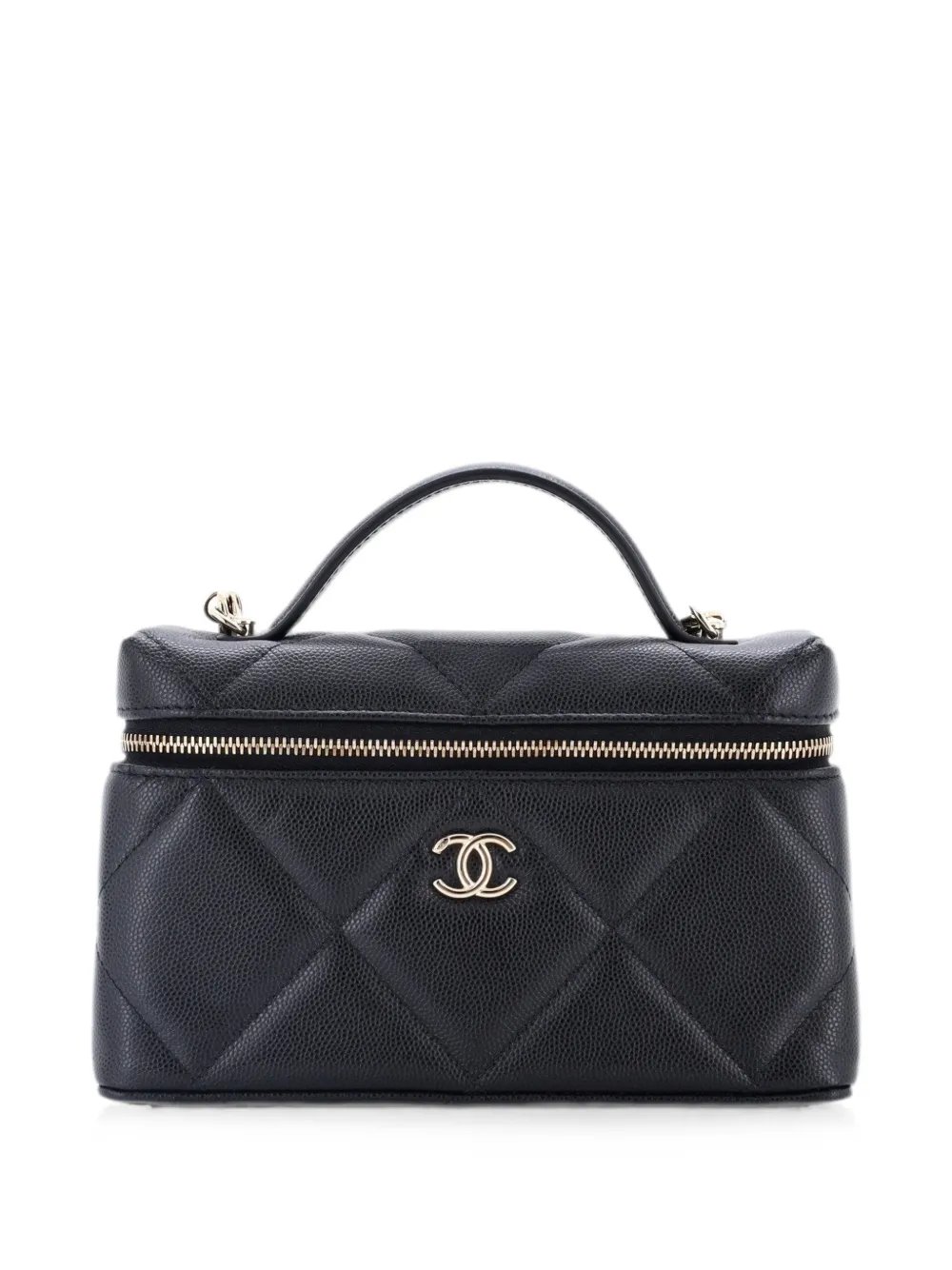Classic Top Handle Slim Vanity Case with Chain Quilted Caviar Small satchel