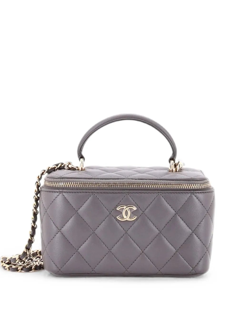 Classic Top Handle Vanity Case with Chain Quilted Lambskin Small crossbody bag