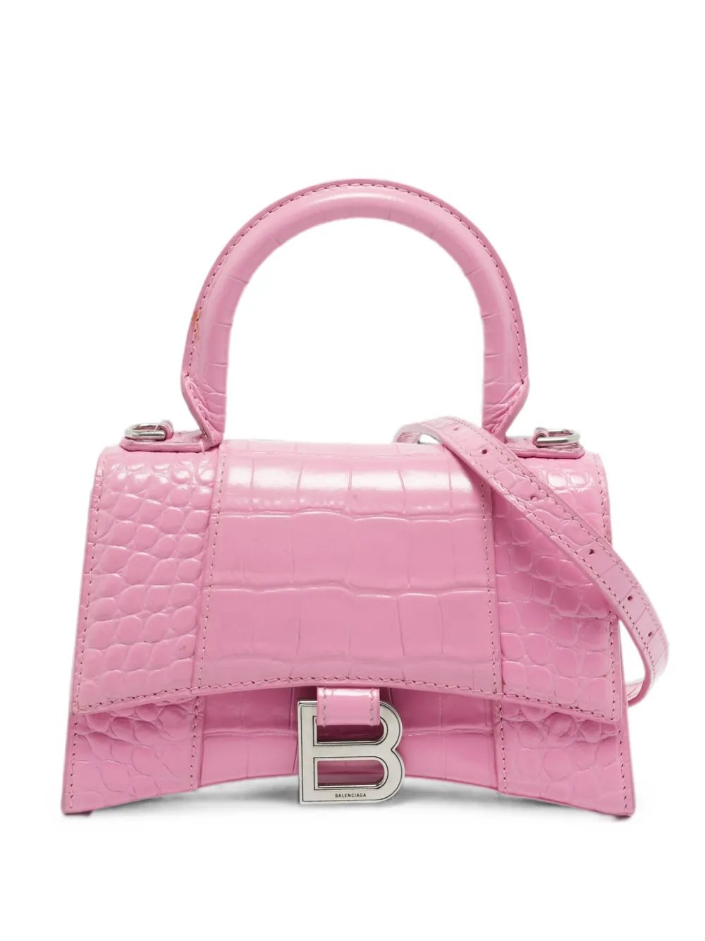 XS Hourglass croc-embossed top-handle bag