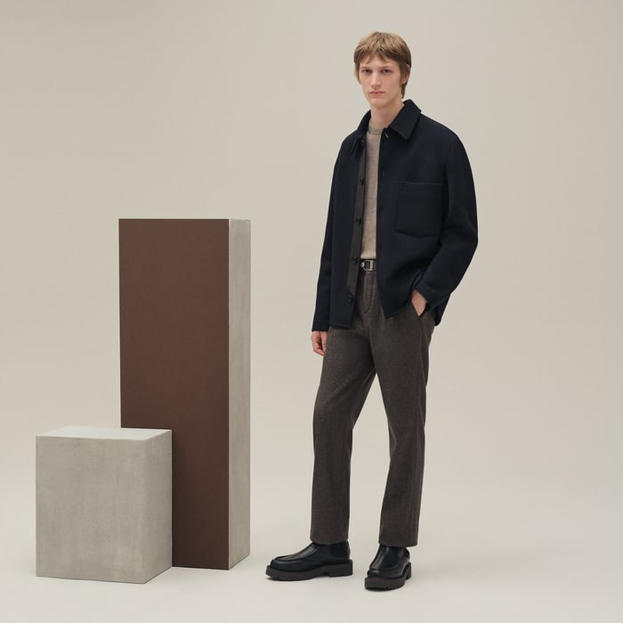 Marine Overshirt With Leather Detail