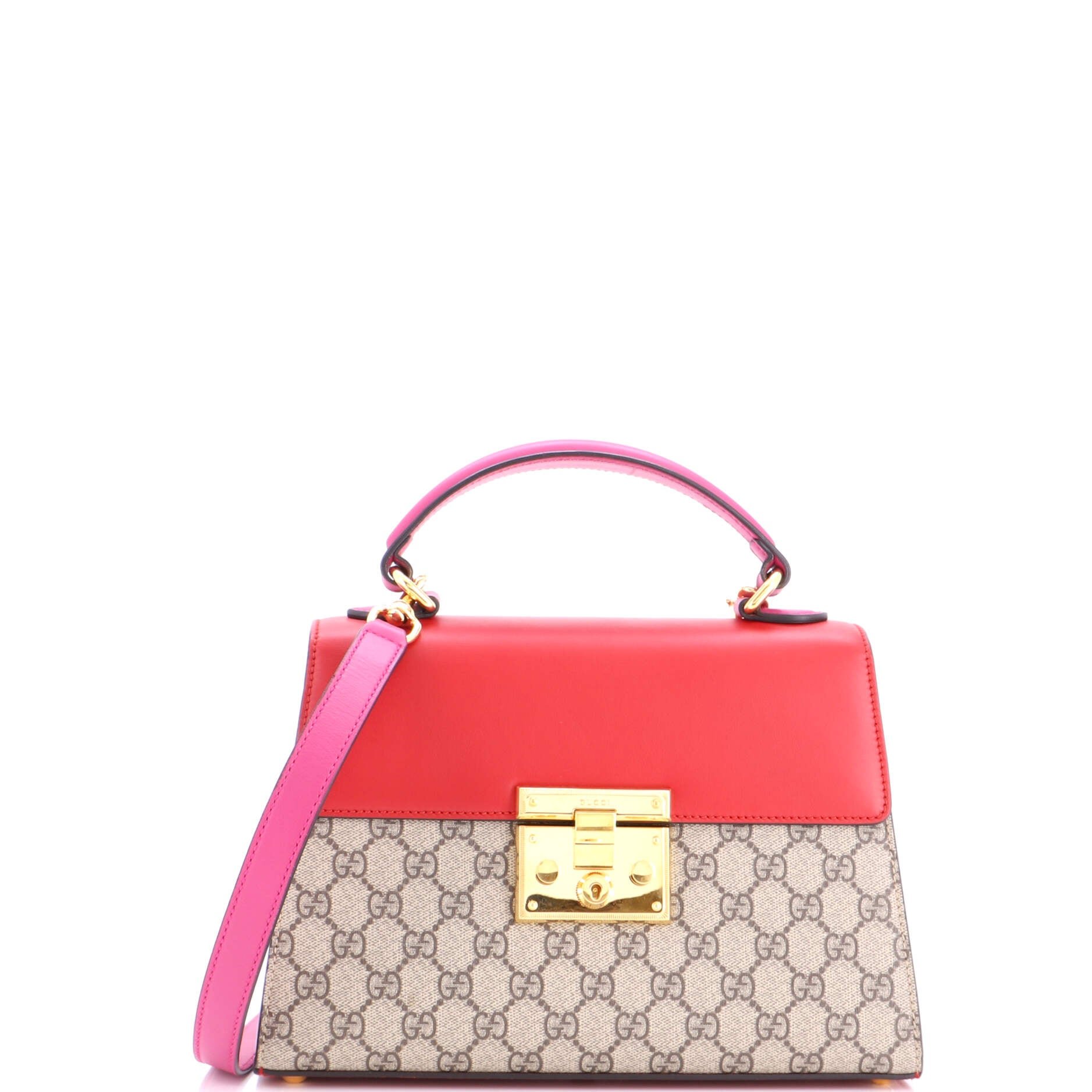 Padlock Top Handle Bag GG Coated Canvas and Leather Small