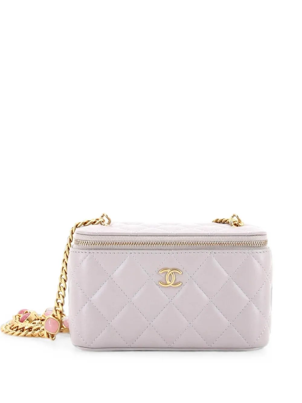 Classic Vanity Case with Resin Pearl Chain Quilted Lambskin Small clutch bag