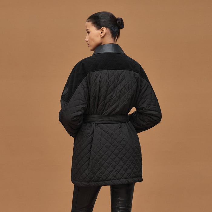 Noir Mixed Leather Coat
