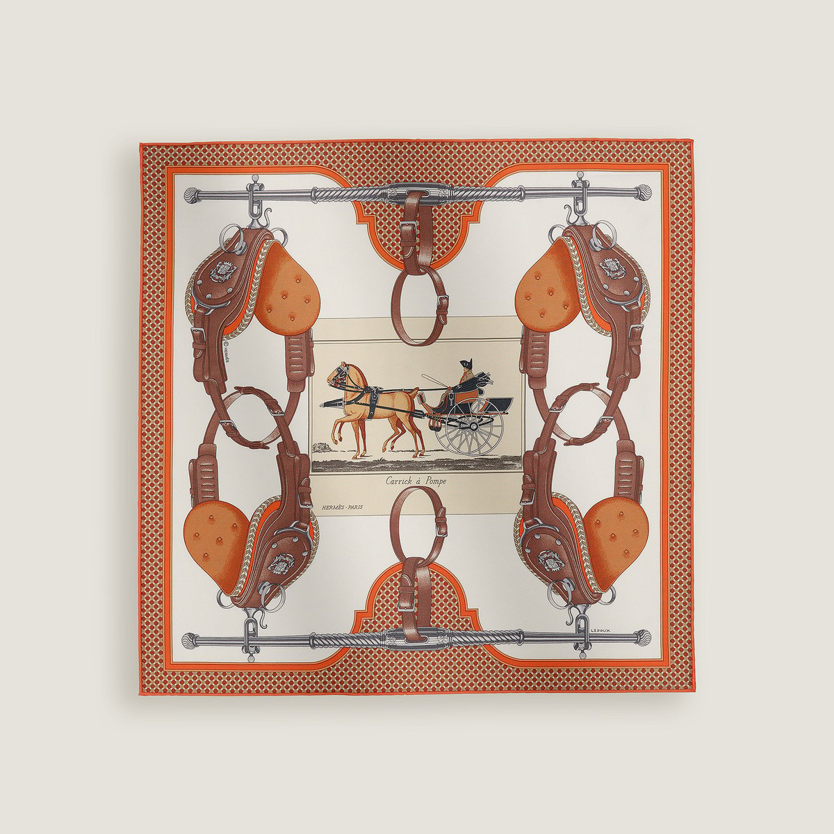 Hermès Carrick a Pompe scarf 45 Blanc/Orange/Brun | BagUSeek