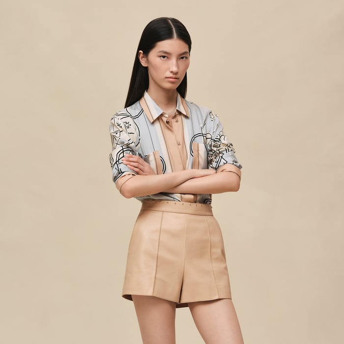Beige Cajou Grained Goatskin Shorts