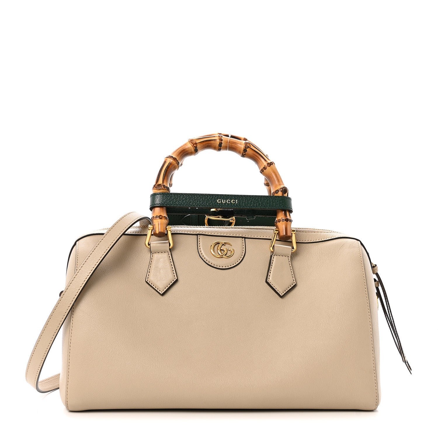 Gucci Calfskin Diana Bamboo Boston Oatmeal Vintage Green