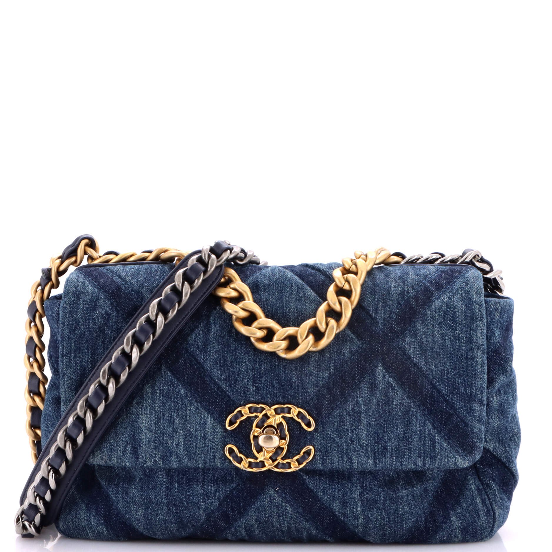 19 Flap Bag Quilted Denim Medium
