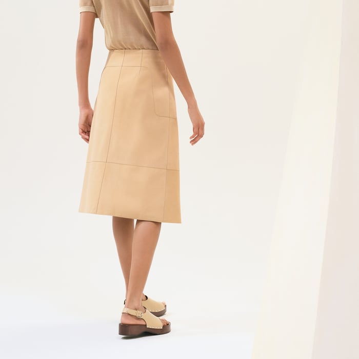 Beige Kraft Mid-length Flared Skirt