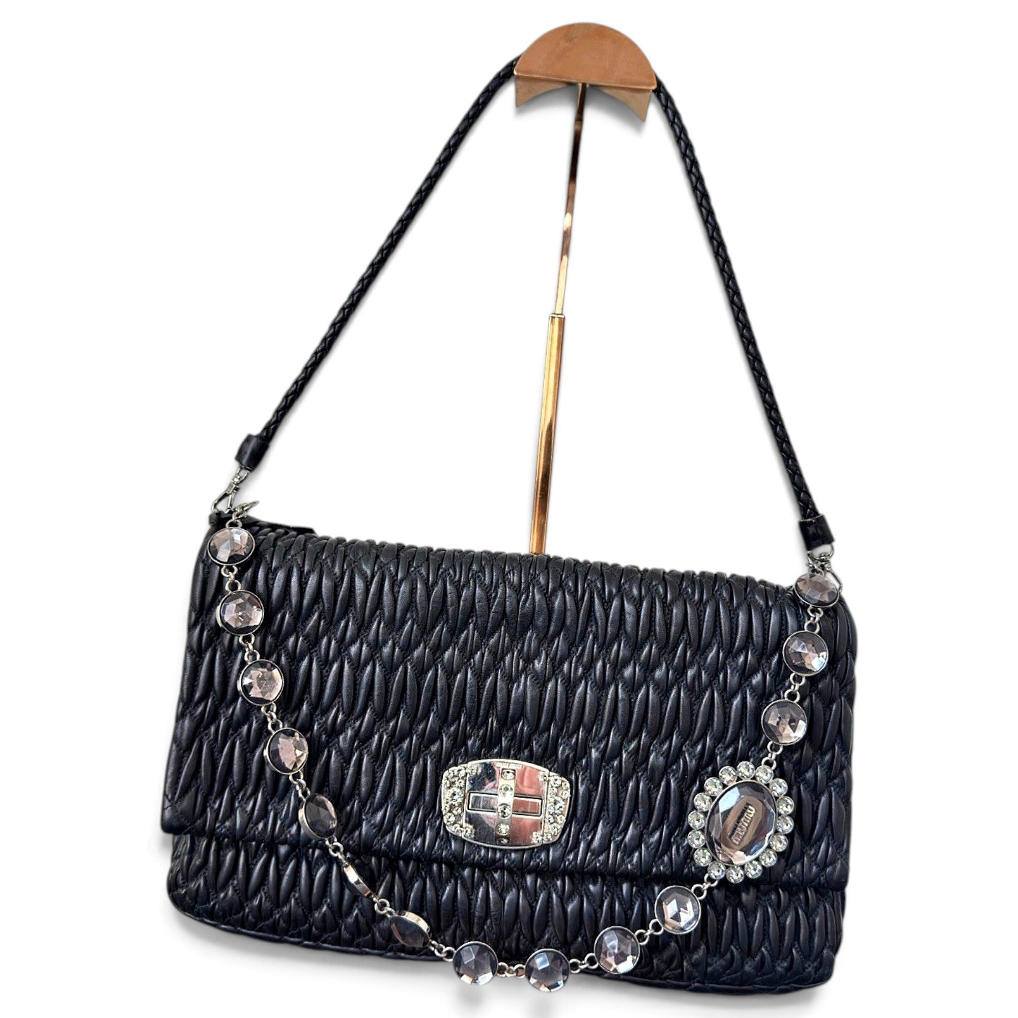 Miu Crystal leather handbag