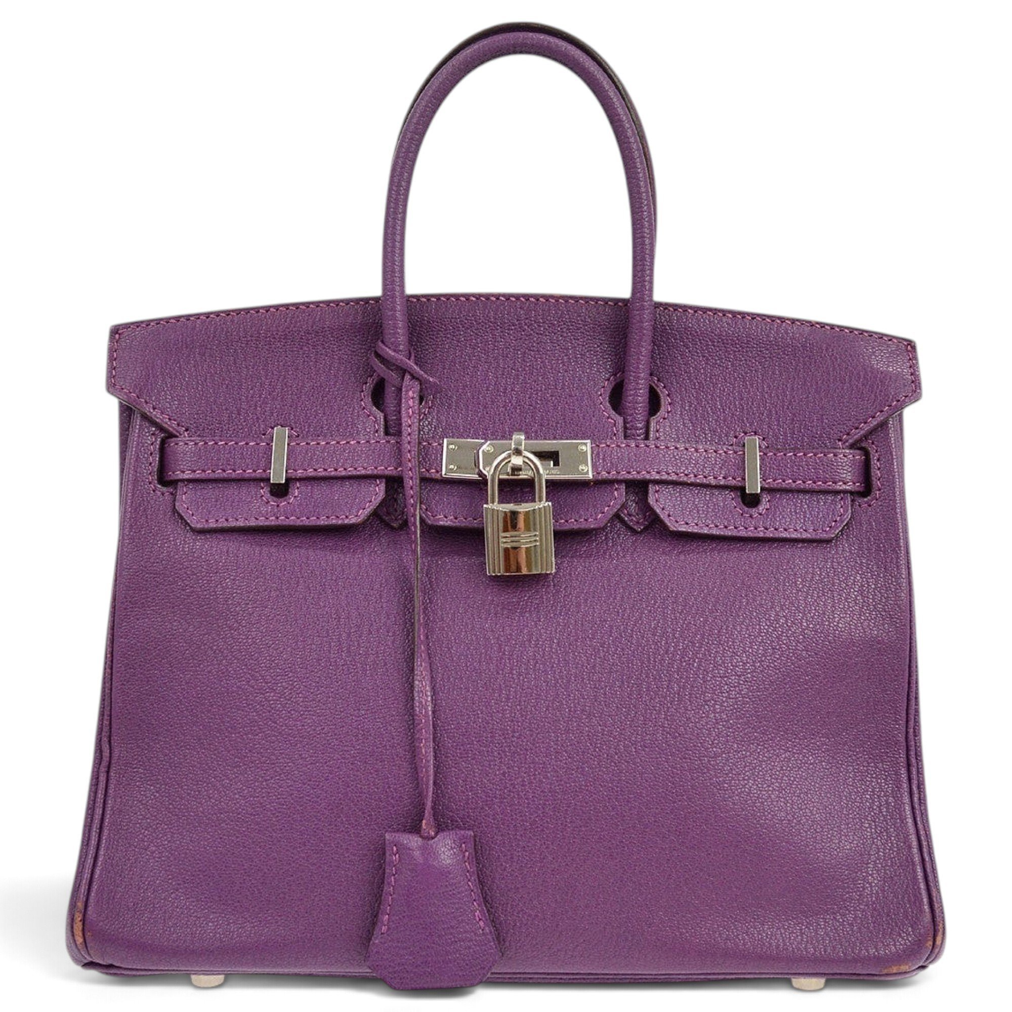 Hermes Birkin 25 Handbag Cassis Chèvre Mysore Leather