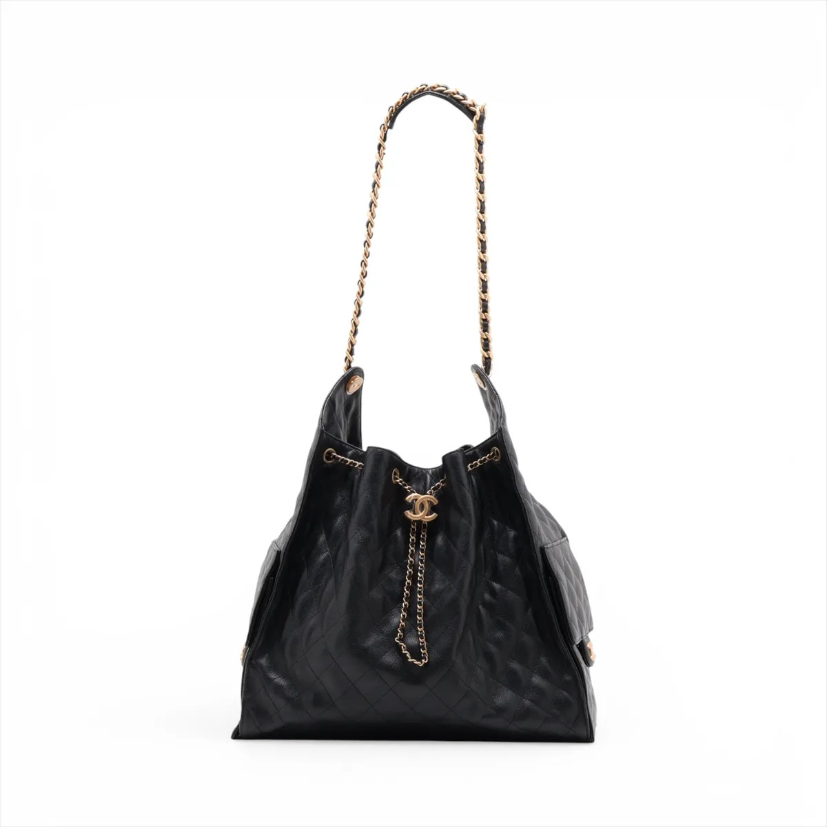 Chanel Chanel 25 Large Caviar Skin Chain Shoulder Bag Black Gold Metal Fittings