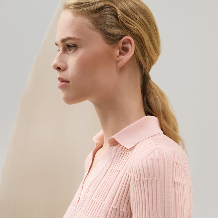 Rose Saline "Coaching" Short-sleeve Sweater