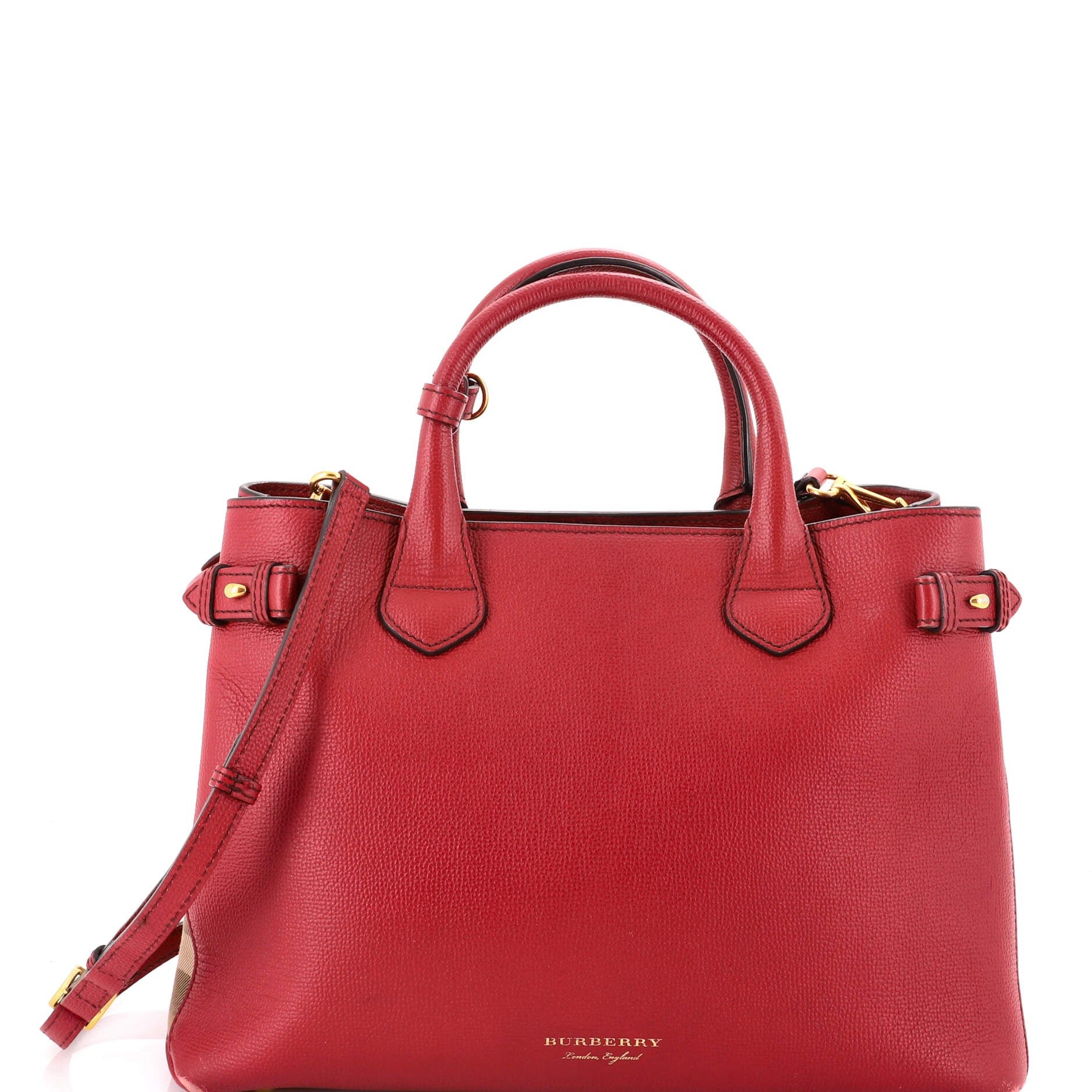 Banner Tote Leather and House Check Canvas Medium