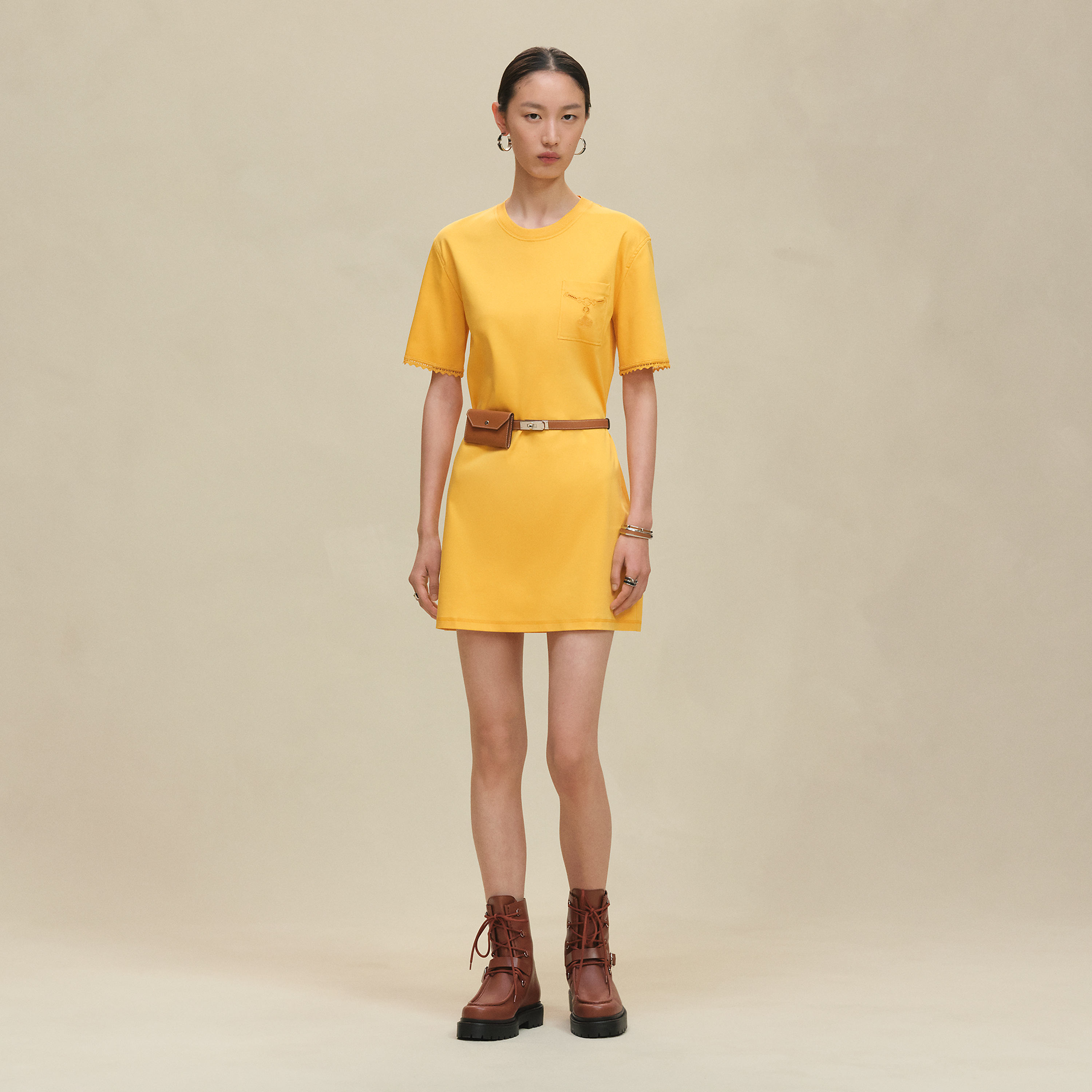 Embroidered pocket flared dress