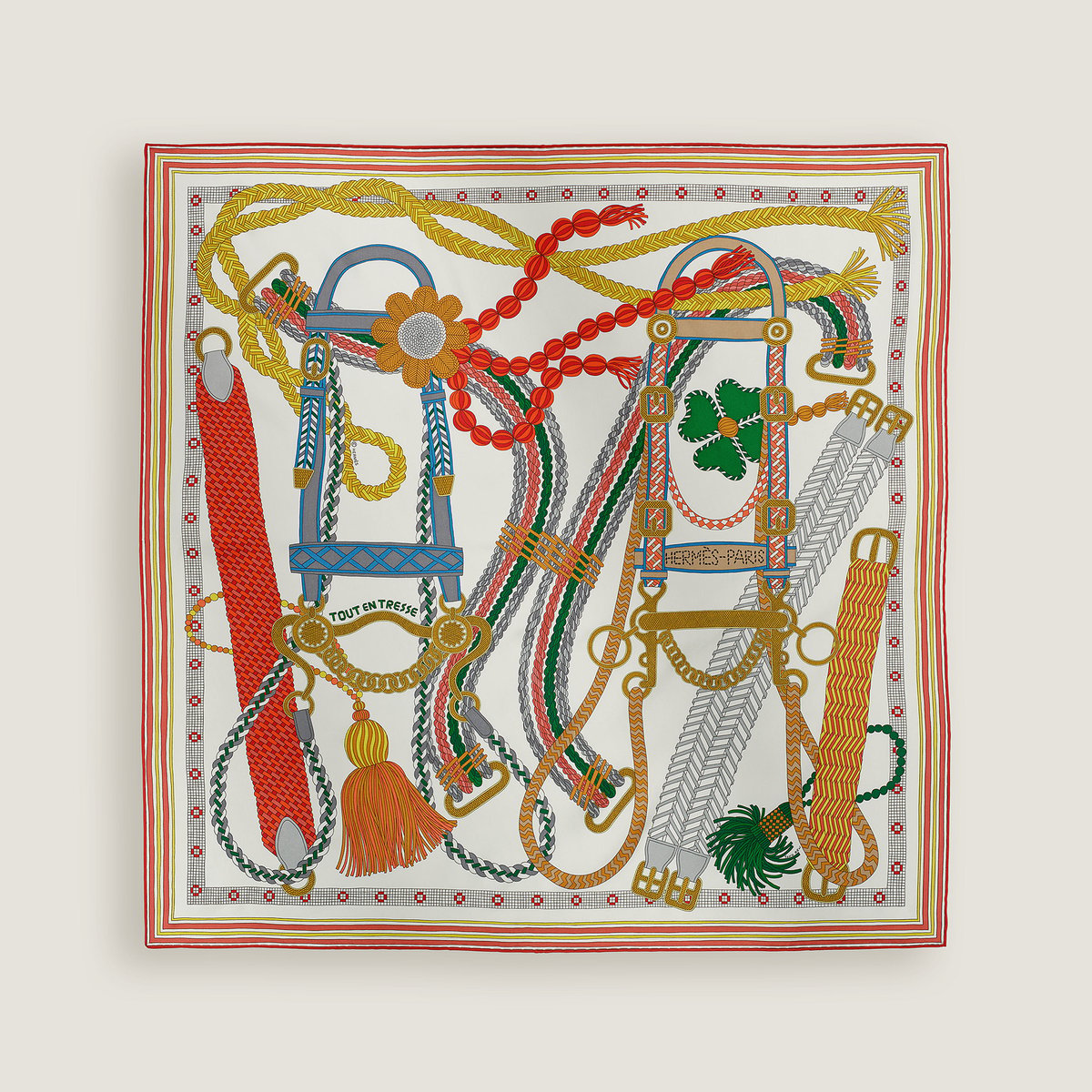⭐️HERMES エルメスの「タラッサ」コットンスカーフ⭐️ Hermès Tout en Tresse scarf 70 Blanc/Rouge/Vert | BagUSeek