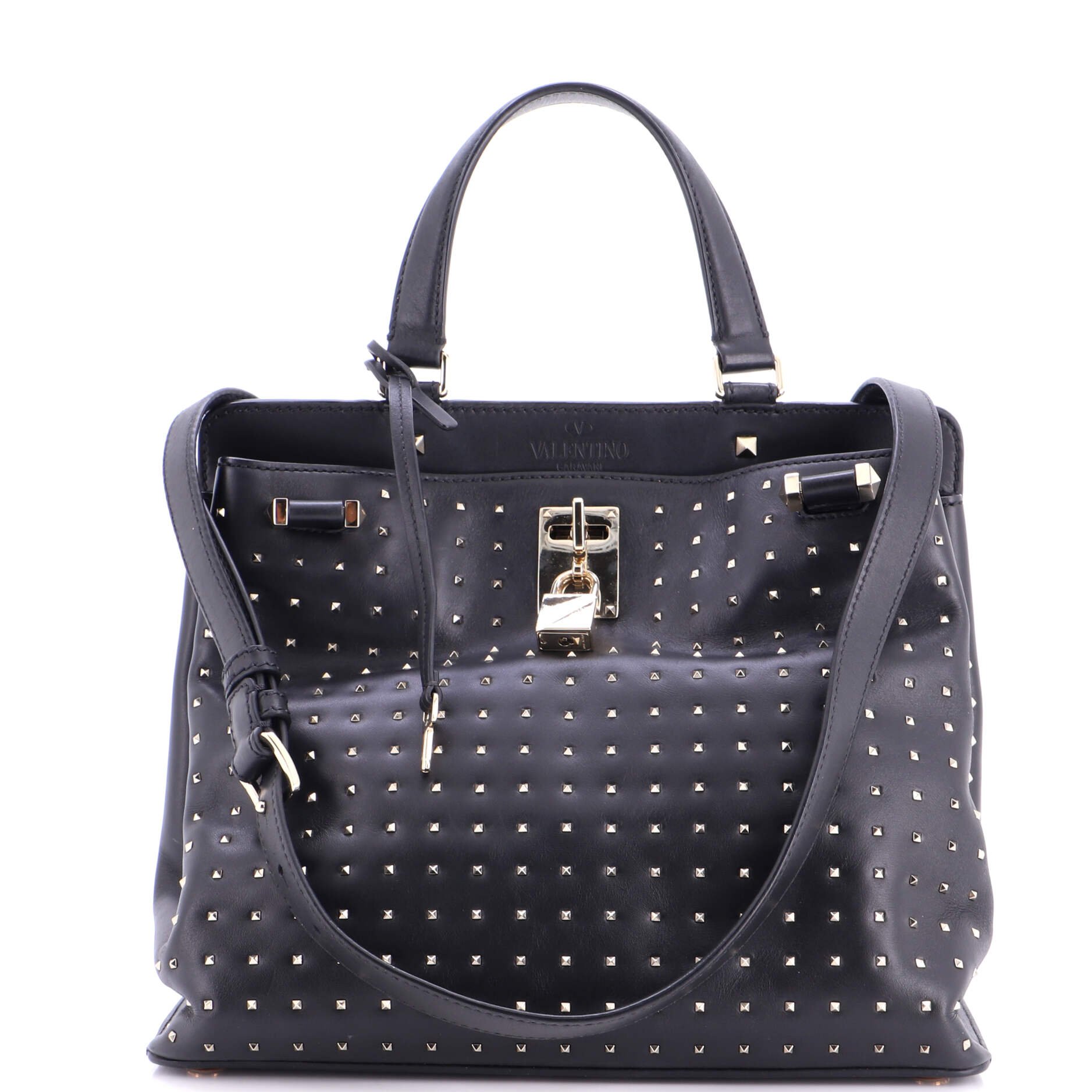 Joy Lock Top Handle Bag Studded Leather Medium