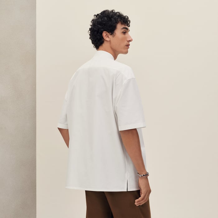 Blanc Short-sleeve Boxy Fit Shirt With Vareuse Collar