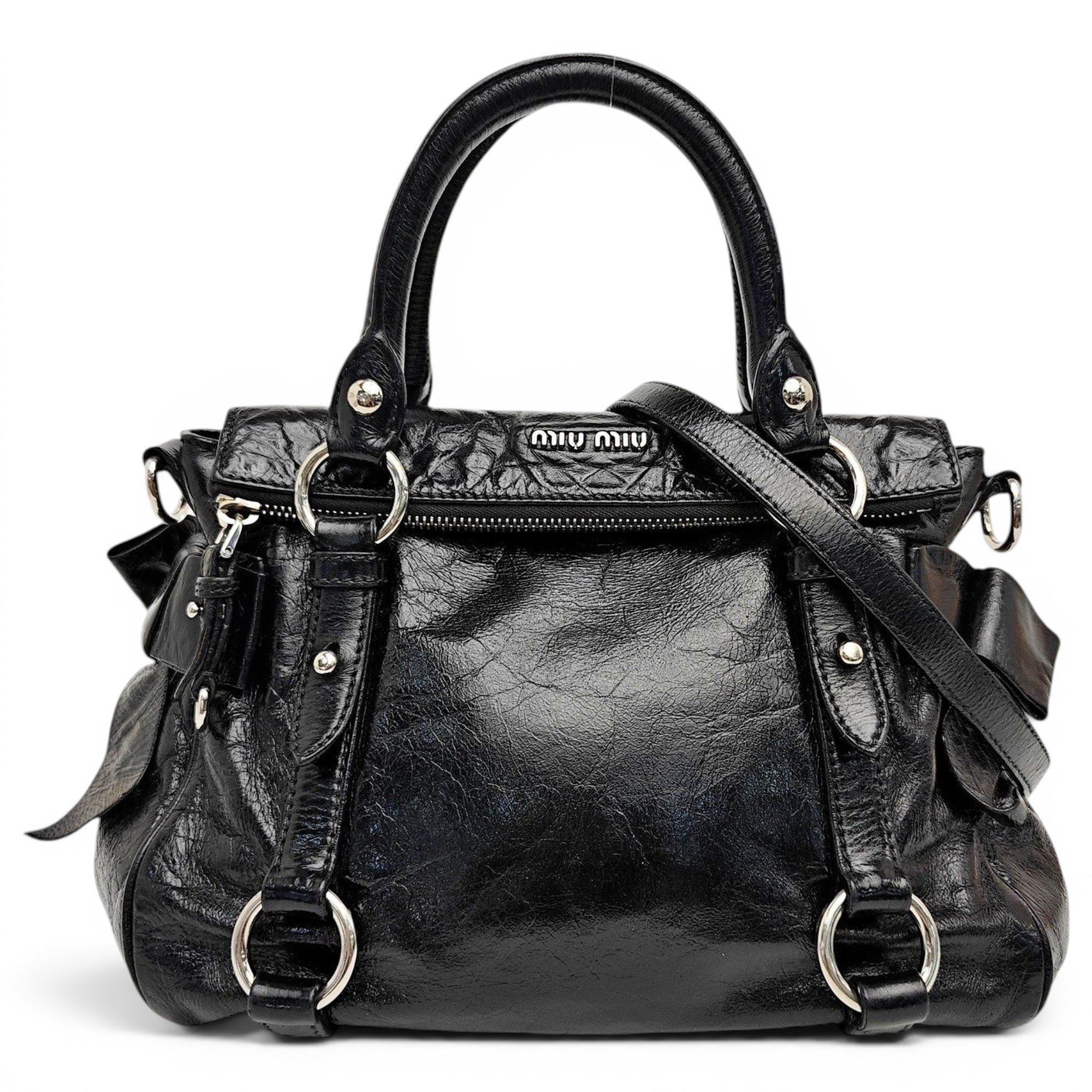 Bow bag leather handbag