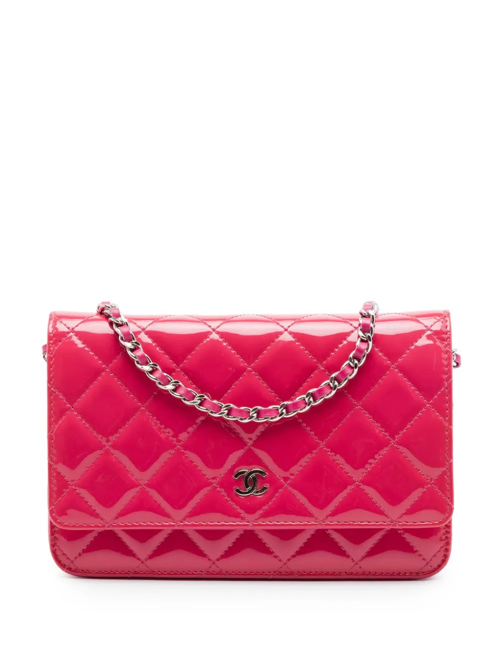 2014 CC Quilted Patent Wallet on Chain crossbody bag