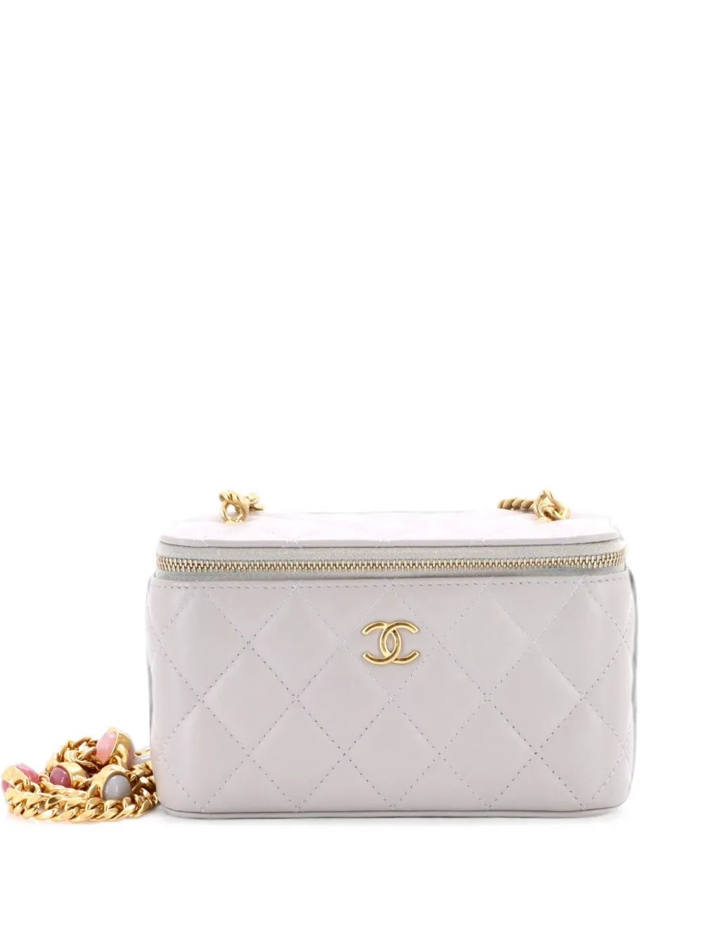 Pearl Samba Resin Classic Vanity Case with Chain Quilted Lambskin Small clutch bag