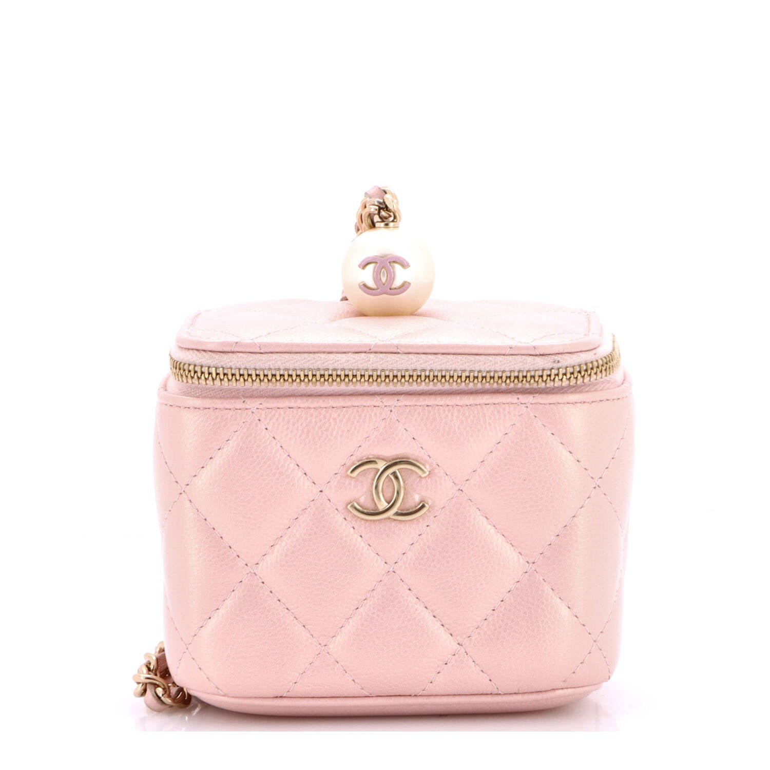 Chanel Classic Pearl Vanity Case with Chain Quilted Iridescent Caviar Mini