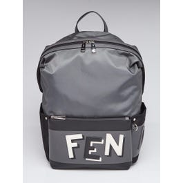 Fendi Fendi Grey/Black Nylon Fabric Shadow Logo Backpack Bag 7VZ035