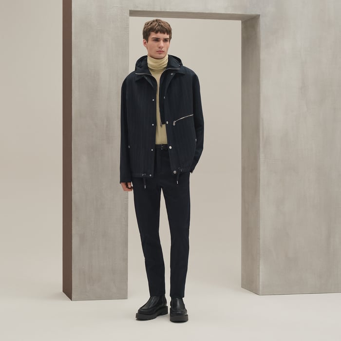 Marine "Rayures De Laine Et Papier" Overshirt With Removable Hood