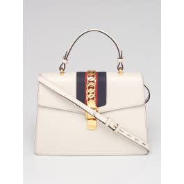 Gucci Gucci White Smooth Leather Calfskin Leather Vintage Web Medium Sylvie Shoulder Bag 