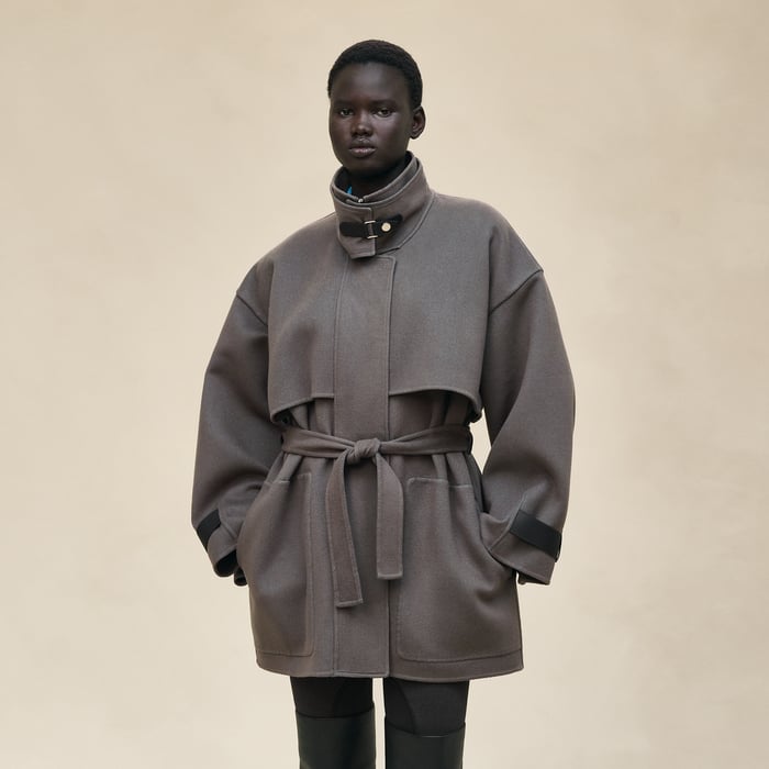 Gris Fumé Short Mixed Leather Cashmere Coat