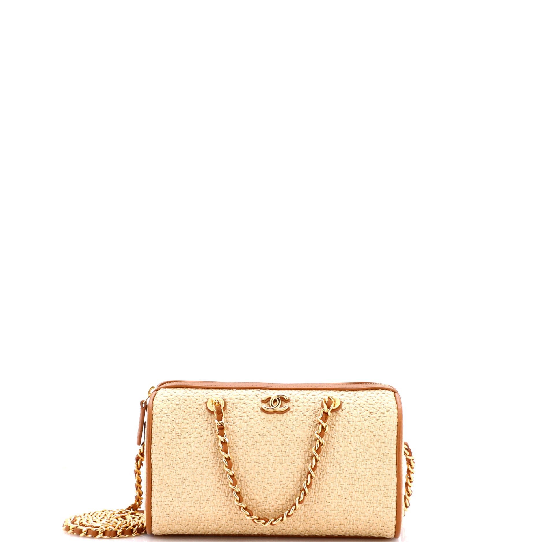 CC Bowling Clutch with Chain Raffia and Leather