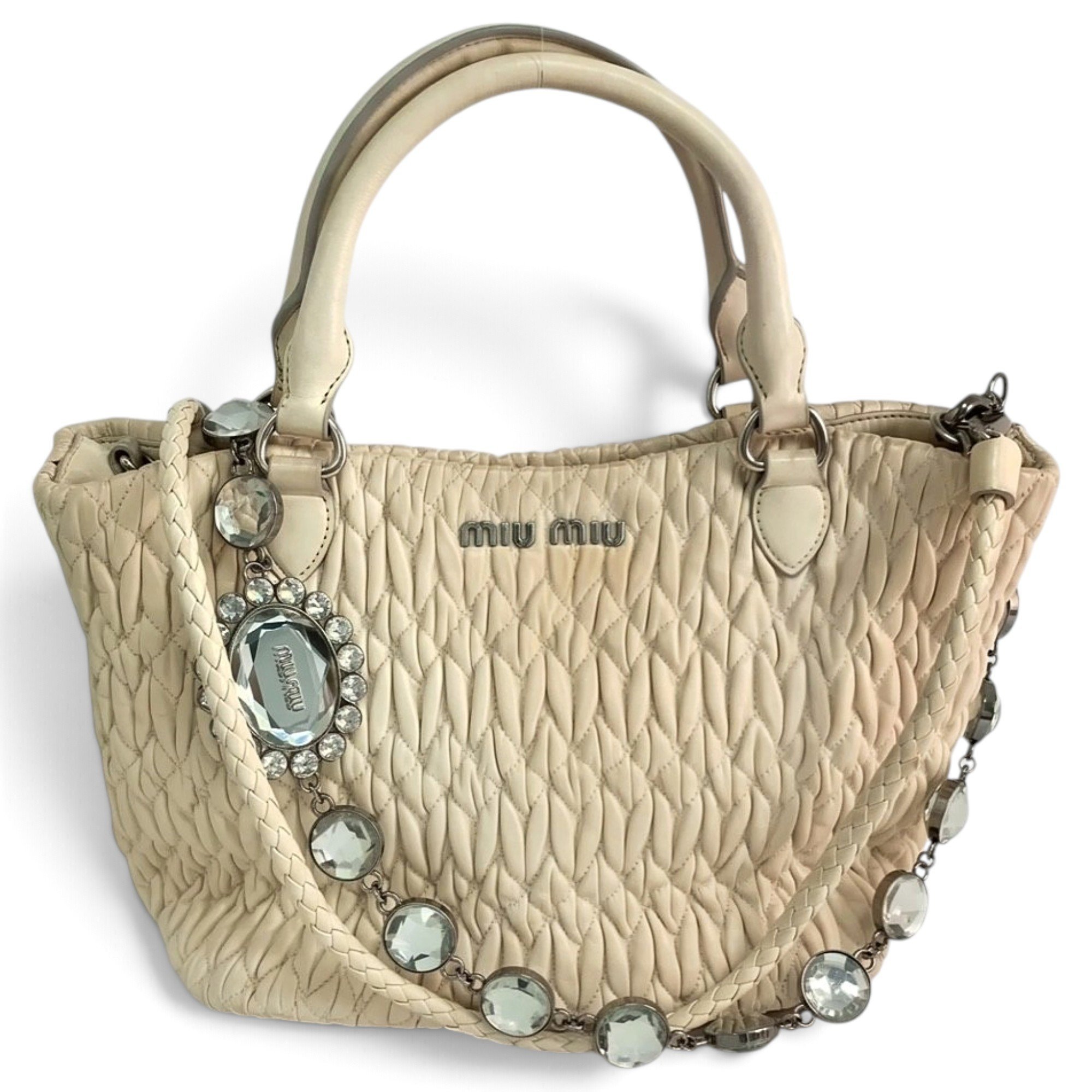 Miu Crystal leather tote