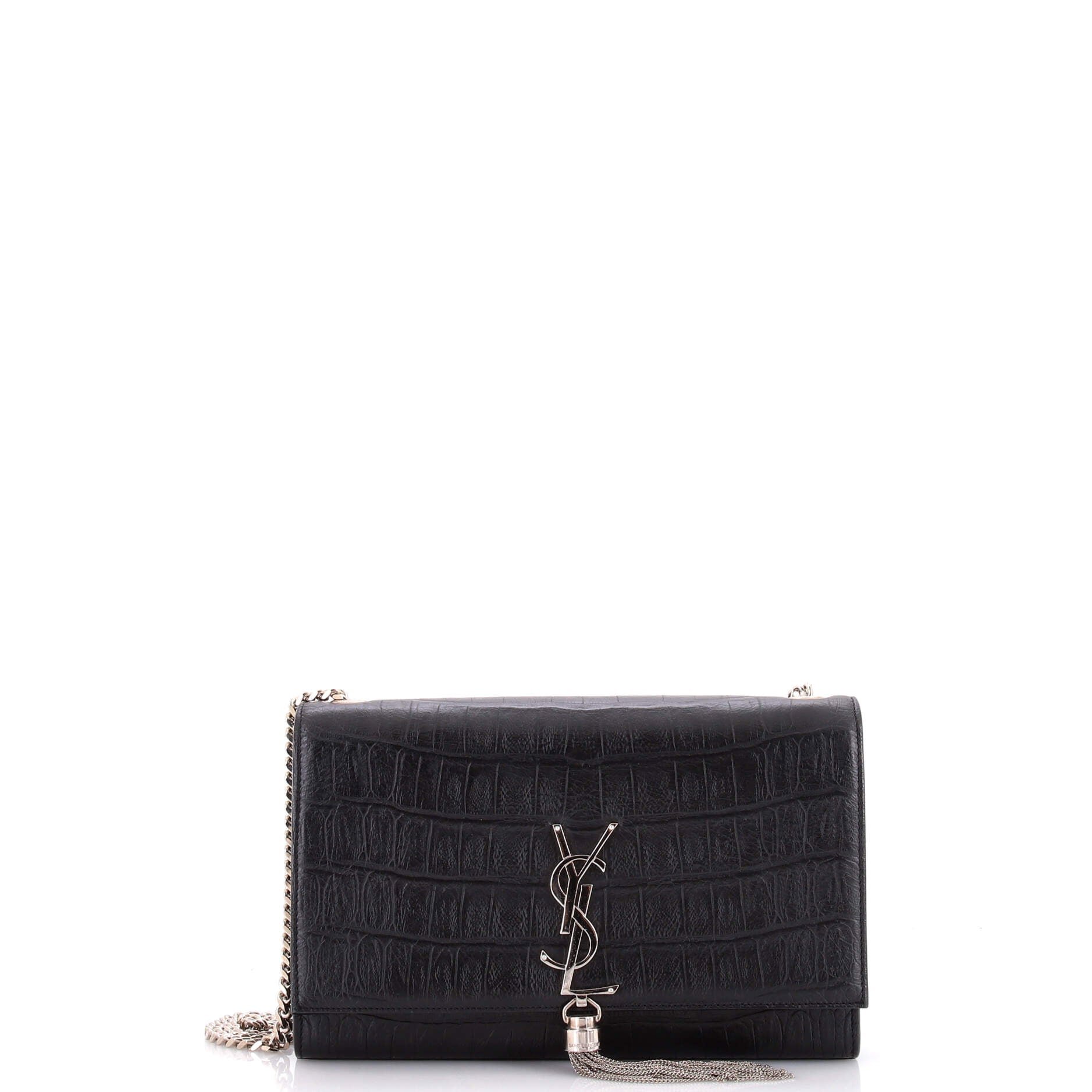 Classic Monogram Tassel Crossbody Bag Crocodile Embossed Leather Medium