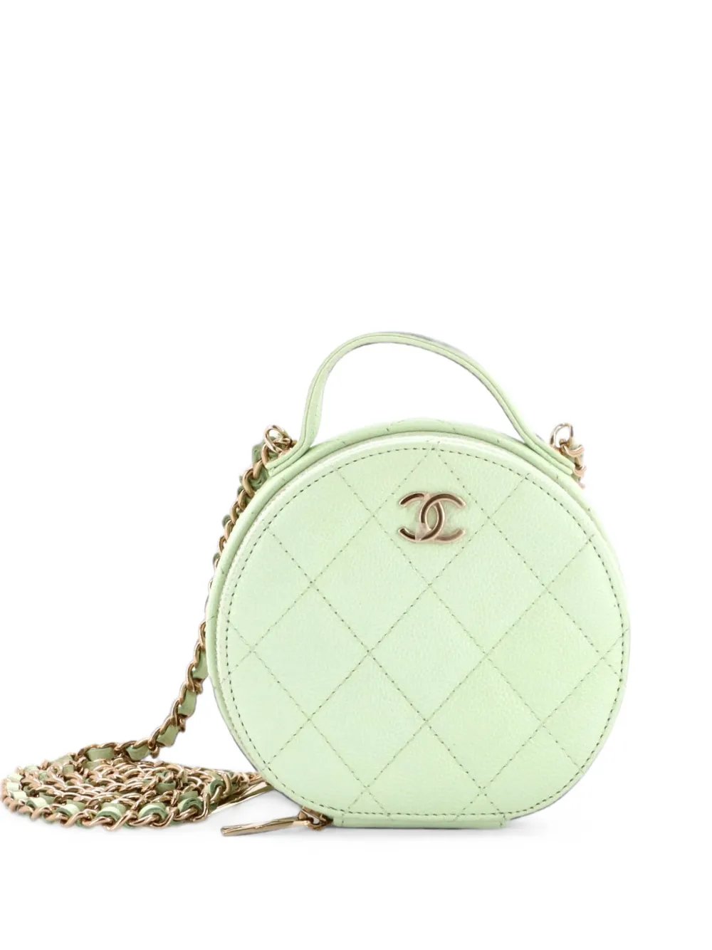Handle with Care Round Vanity Case with Chain Quilted Caviar Small crossbody bag
