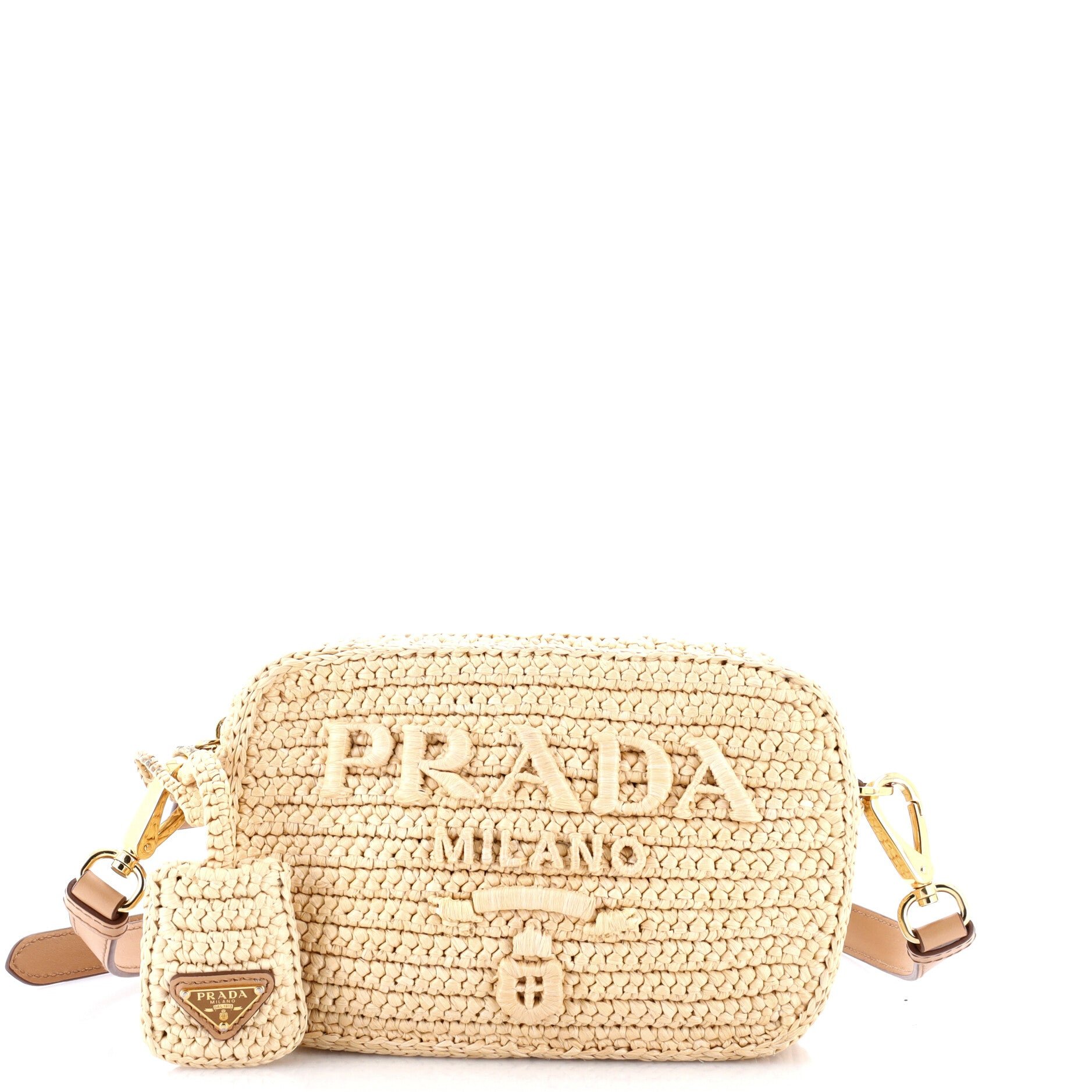 Logo Camera Bag Raffia and Leather Small