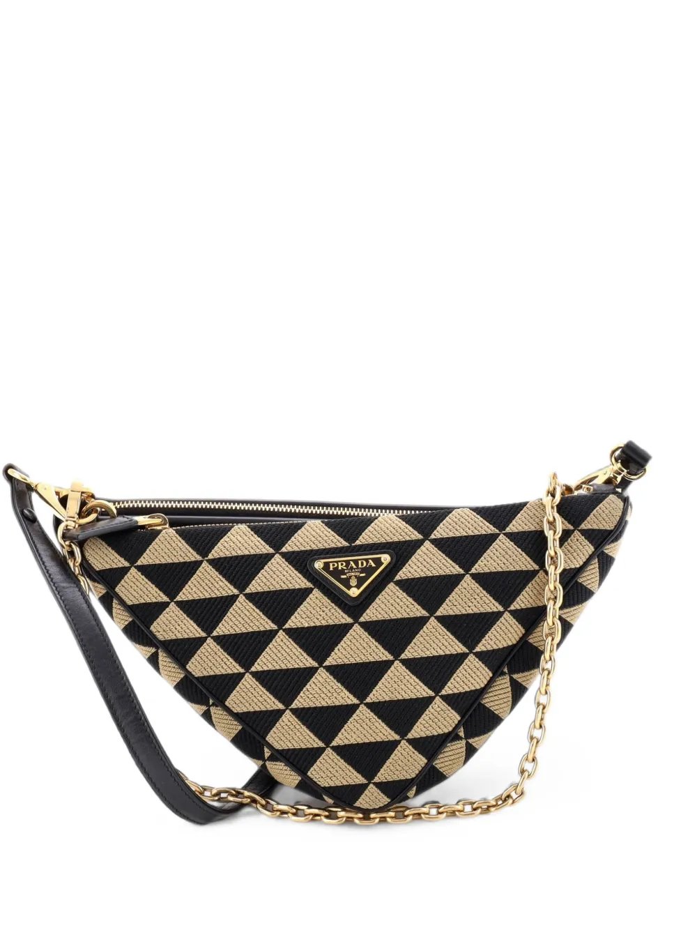 Double Symbole Triangle Bag Leather and Jacquard Mini shoulder bag