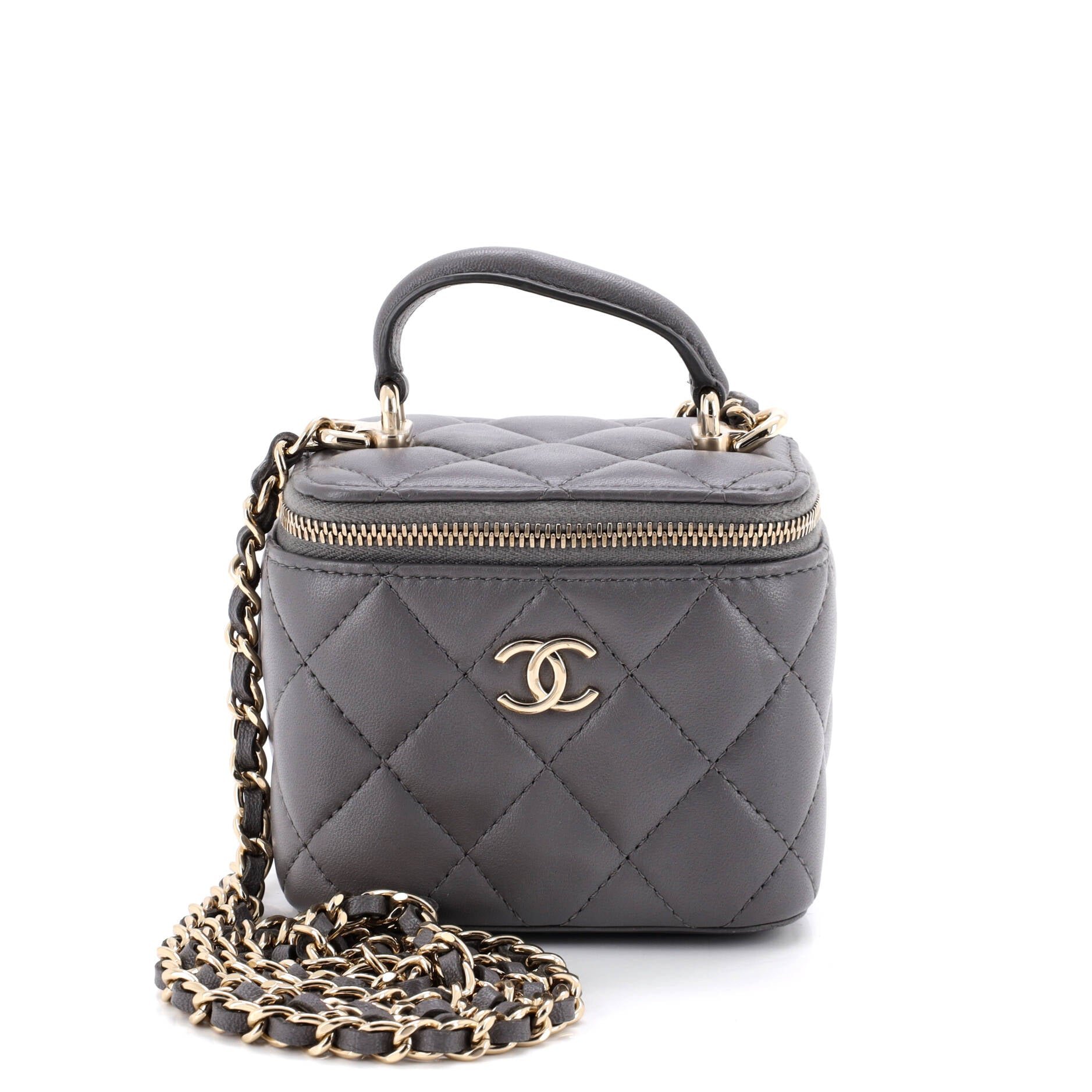 Classic Top Handle Vanity Case with Chain Quilted Lambskin Mini