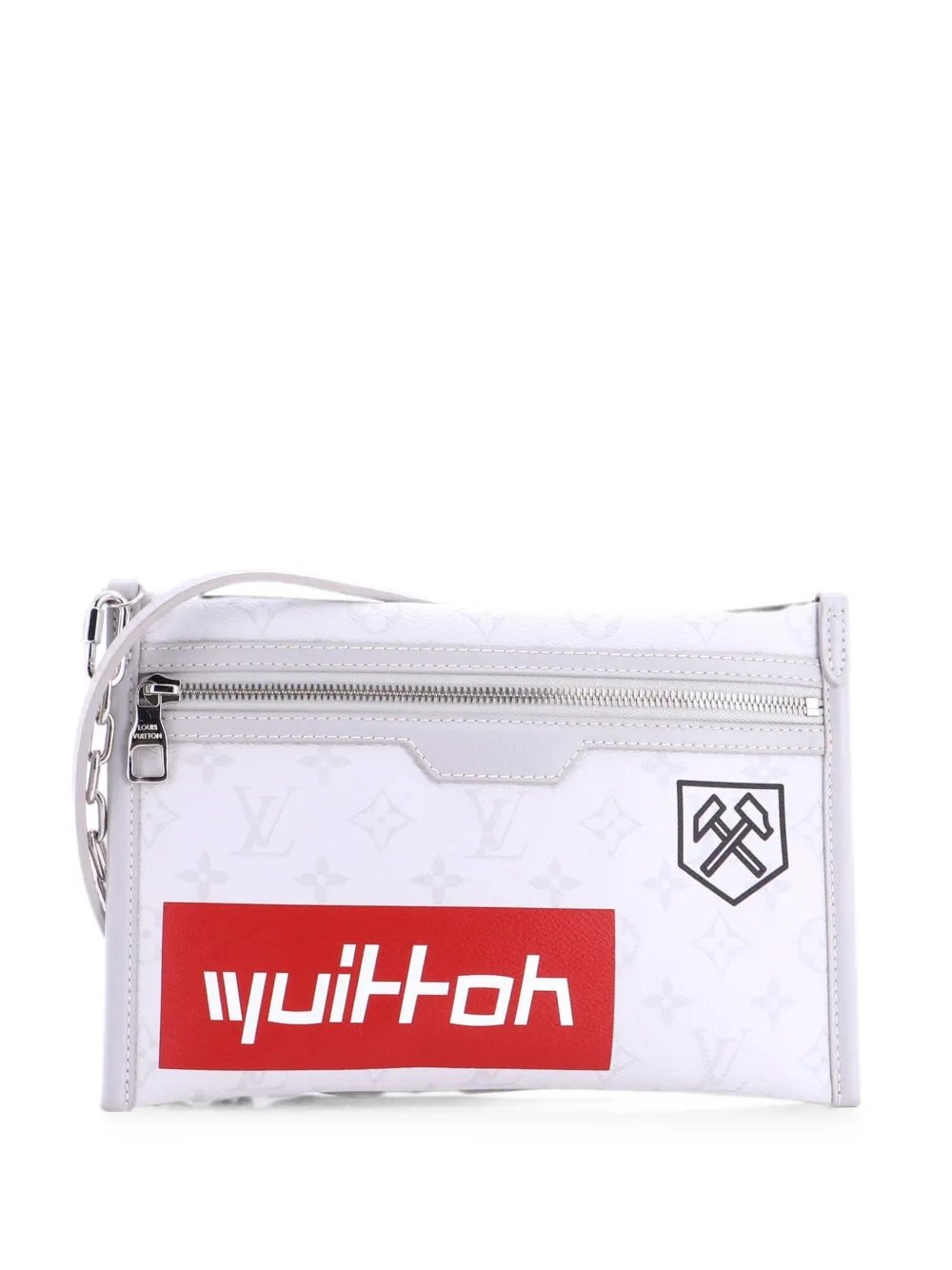 Double Flat Messenger Bag Limited Edition Logo Story Monogram Canvas and Denim crossbody bag