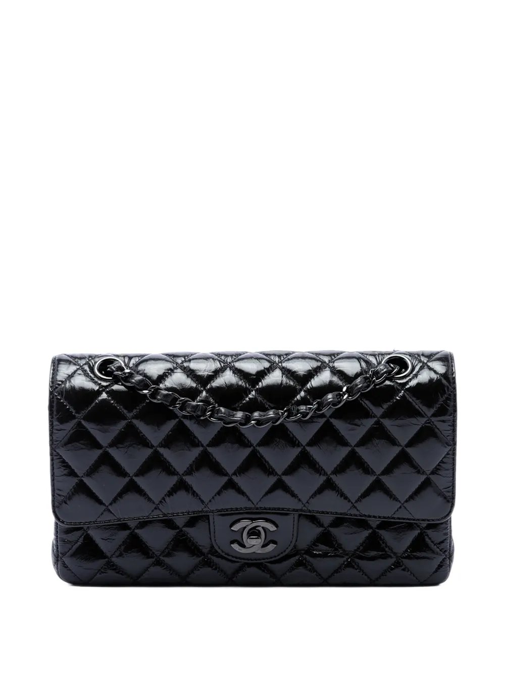 2019 Medium Classic Shiny Crumpled Calfskin So Black Double Flap shoulder bag