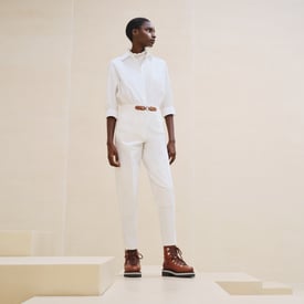 Mixed leather quilted pants