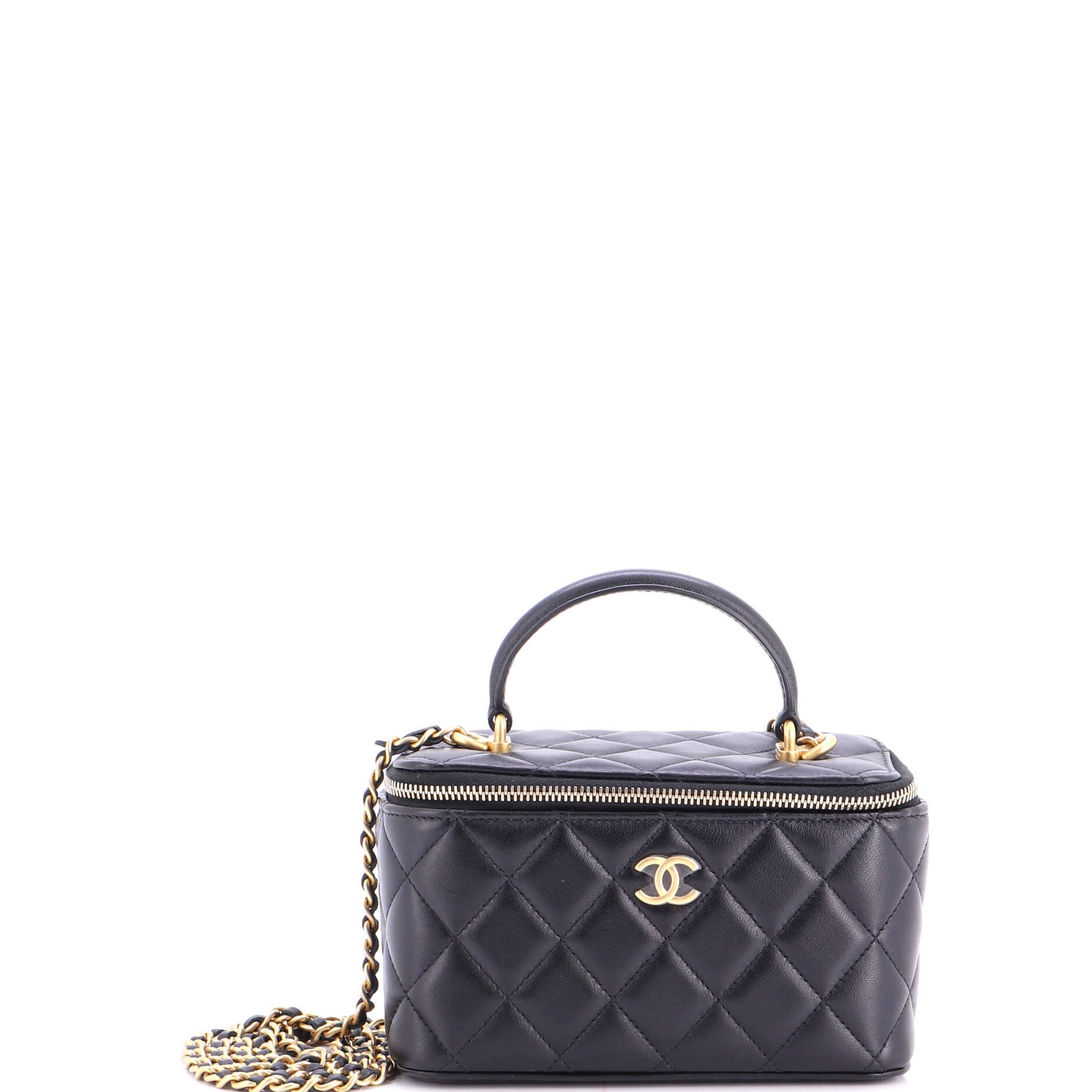 Classic Top Handle Vanity Case with Chain Quilted Lambskin Small