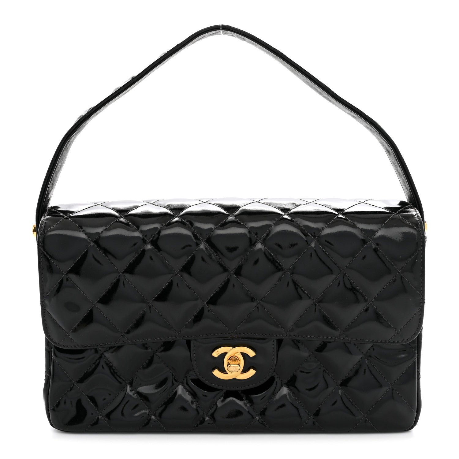 Chanel Patent Quilted Double Sided Shoulder Flap Bag Black