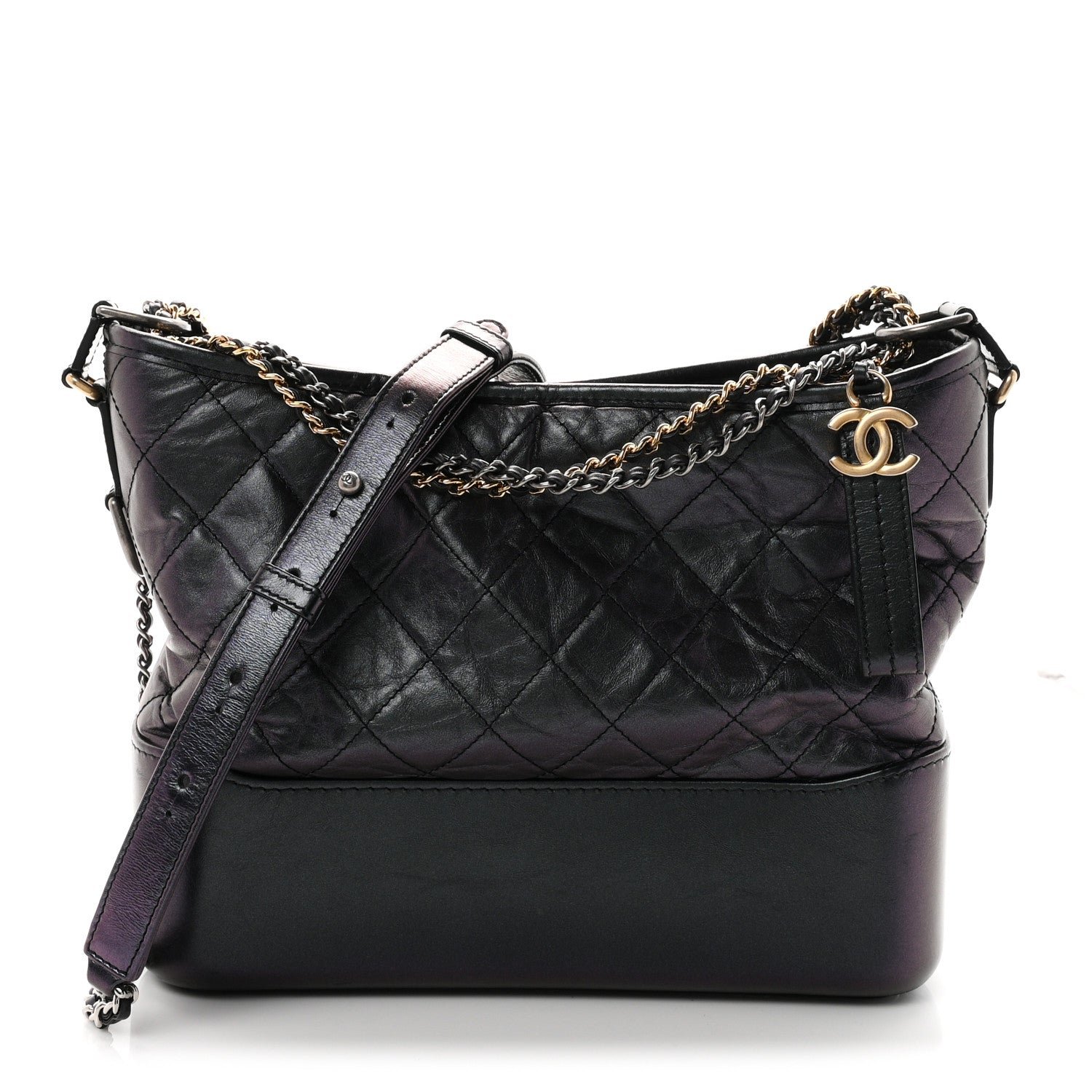 Chanel Iridescent Aged Calfskin Quilted Medium Gabrielle Hobo Black