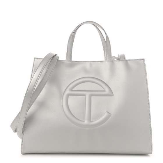 Telfar Metallic Vegan Leather Medium Shopping Bag Silver