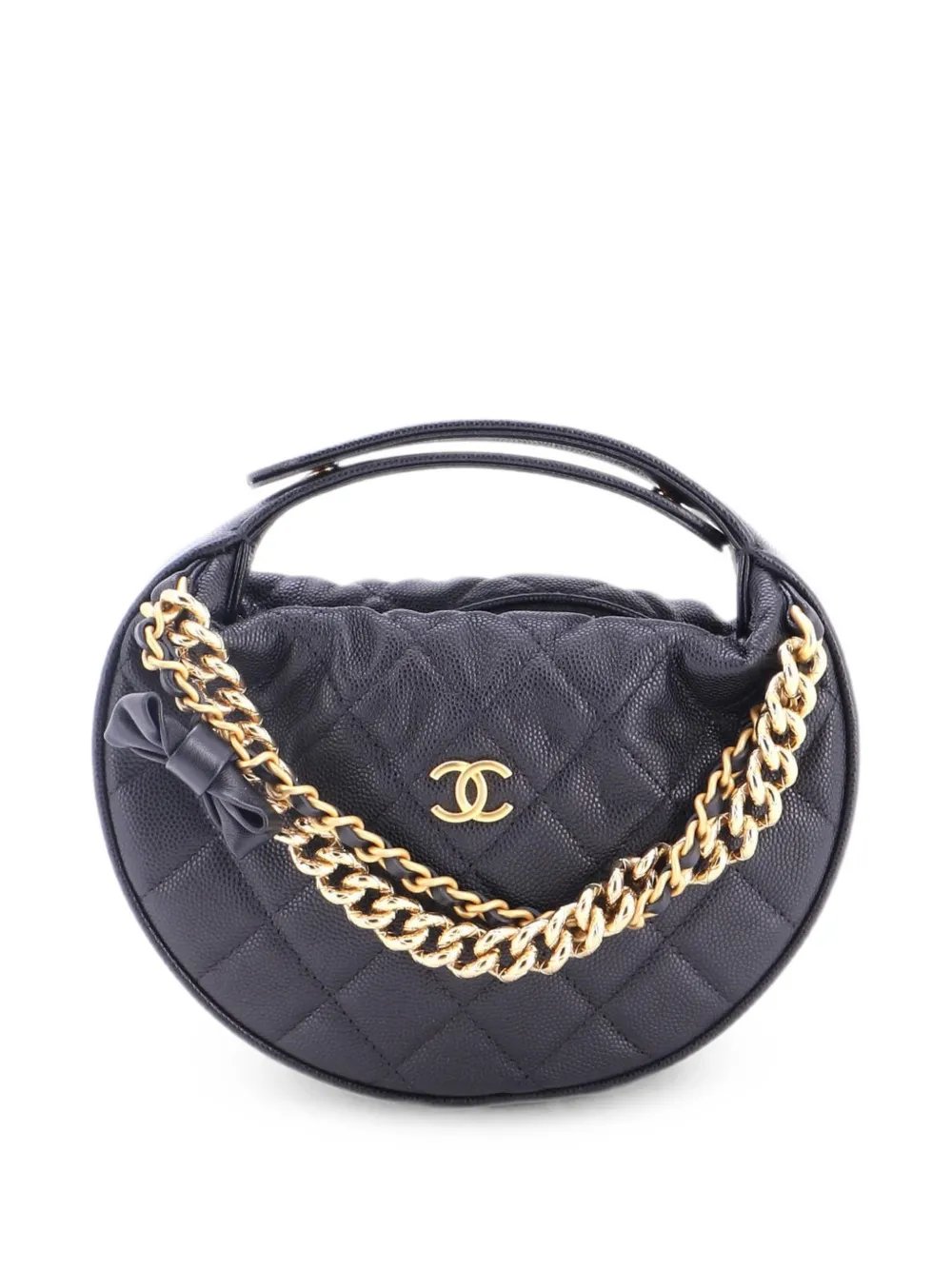 Double Chain Bow Pouch Quilted Caviar Mini hobo bag