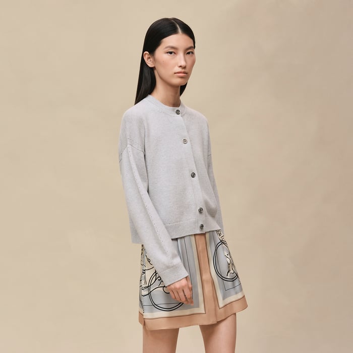 Gris Pervenche Cashmere Long-sleeve Cardigan