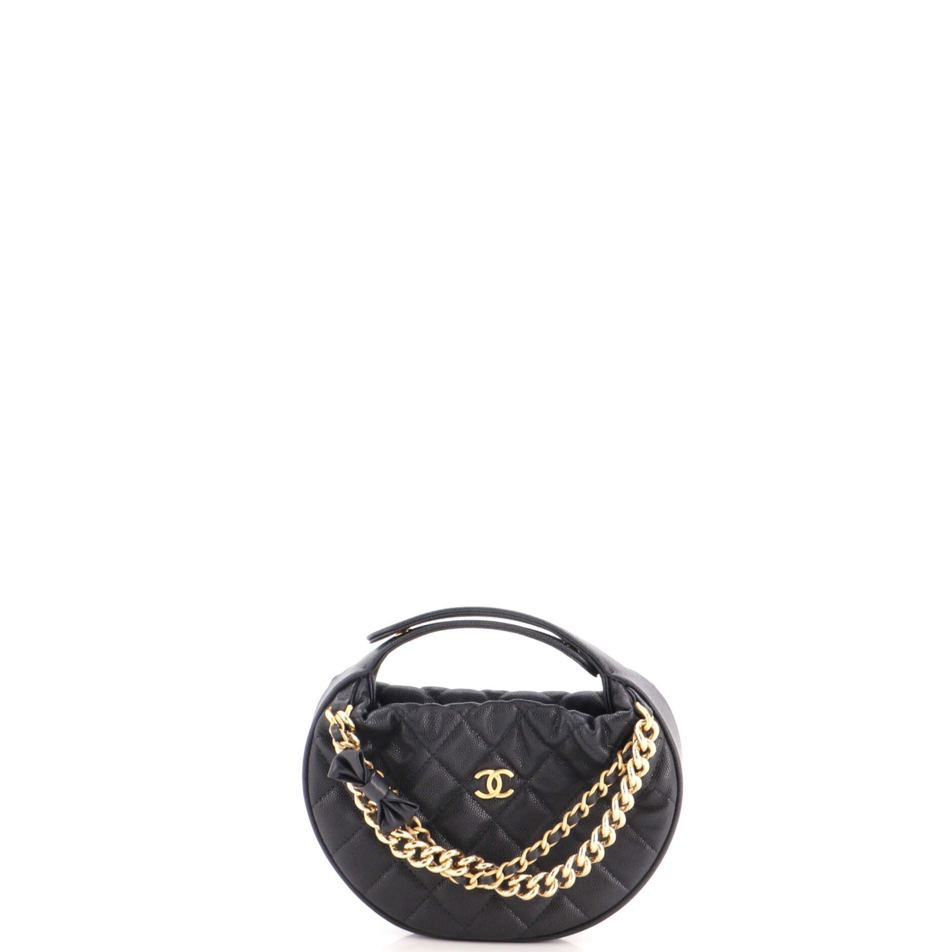 Double Chain Bow Hobo Pouch Quilted Caviar Mini