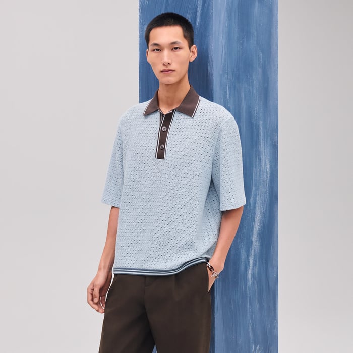 Bleu Glacier "Ajoures Colores" Polo Shirt