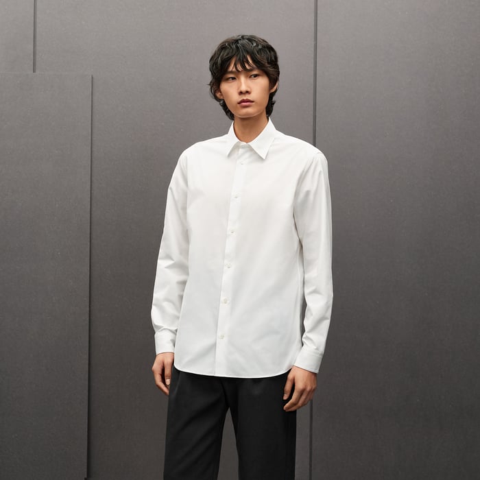 Blanc Straight Cut Shirt With Leather Detail