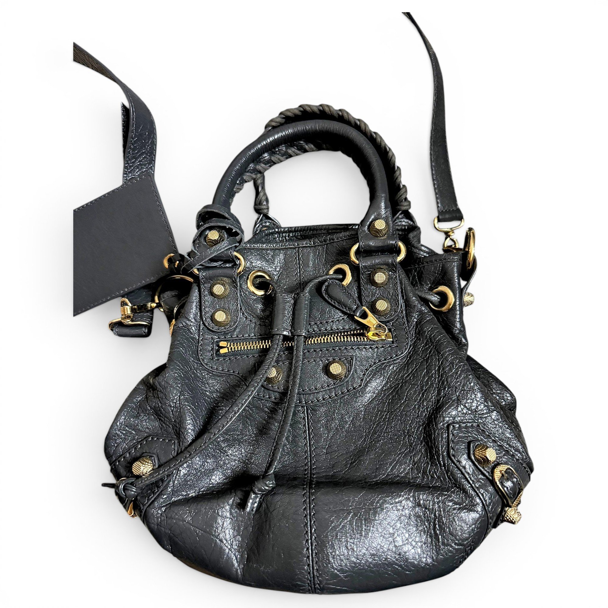 Pompon leather crossbody bag